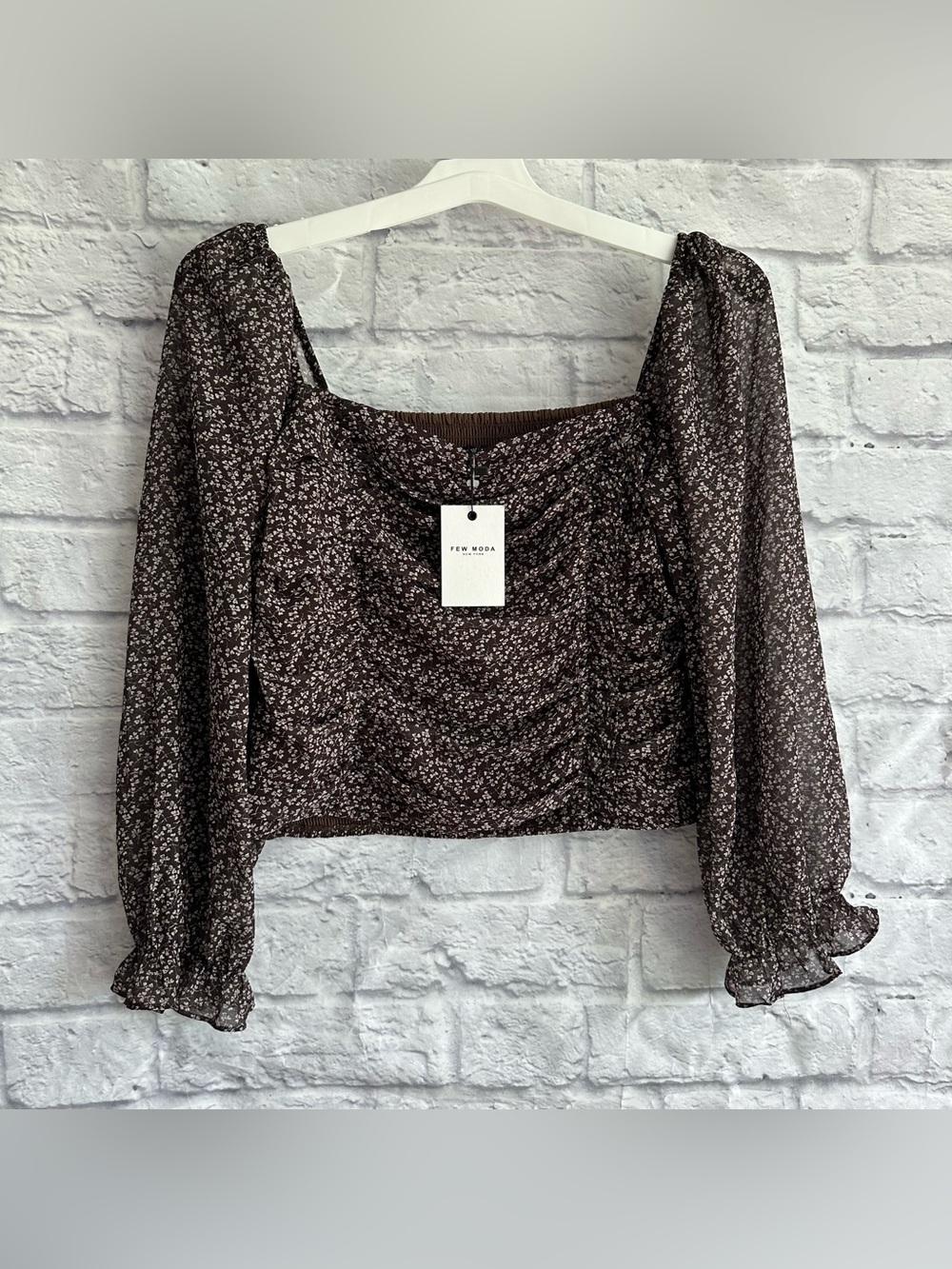 NEW WITH TAGS FEW MODA BROWN SQUARE NECK FLORAL PUFF SLEEVE BLOUSE WOMENS XL